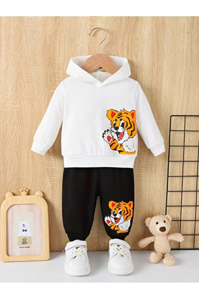 SİNSER TEKS Set de trening cu glugă cu imprimeu „Teddy Bear on the Side” alb ...