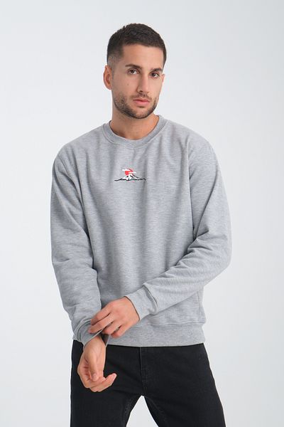 Jimback Men's - Mount Fuji Gray Embroidered Round Neck Oversize Sweatshirt