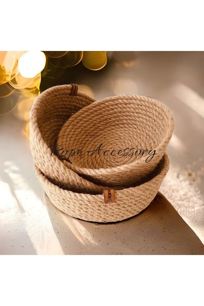 rope accessory Wicker Basket 3-Piece Organizer, 3-Piece Basket Set, Jute Basket