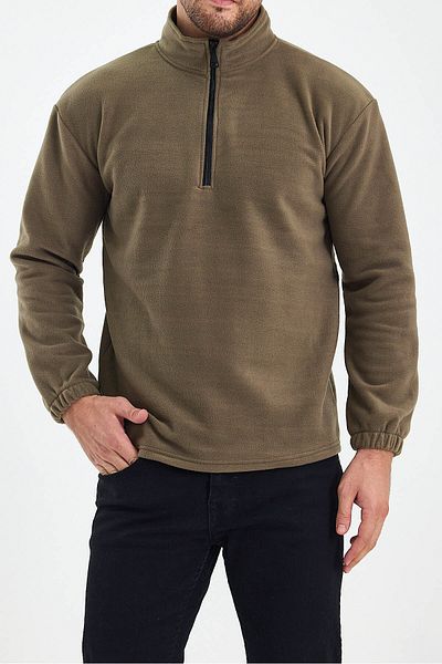 DENSMOOD Men's Zippered Regular Cut Fleece Sweatshirt