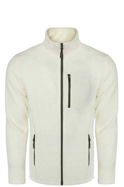 Butik Unisex White Fleece Standard Ζακέτα Fleece με 3 τσέπες με φερμουάρ