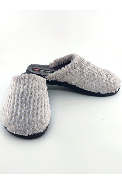 GEZER Women's Gray Color Dot Patterned Winter Home, Guest and Dowery Slippers