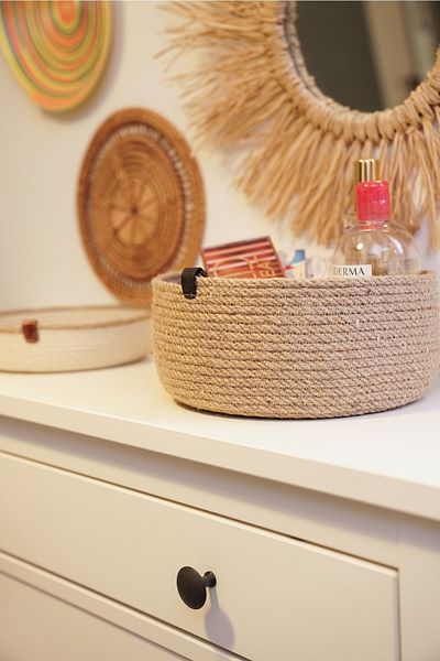 Handmade Opia 3-Piece Jute Shallow Wicker Basket, 100% Handmade, Wicker, Jute, Cotton, Vegan
