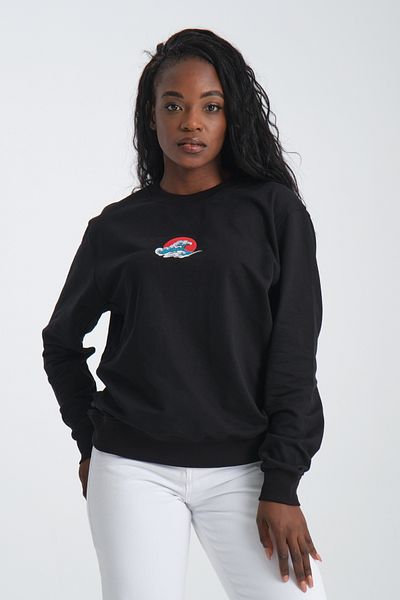 Jimback Ocean Wave Women's Round Neck Embroidered Semi Oversize Sweatshirt