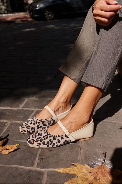 ANGELİNA JONES Rivas Women's Beige Leopard True Leather Shoes