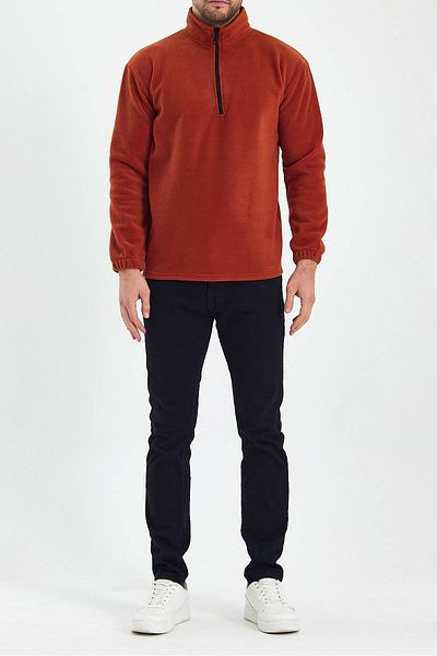 DENSMOOD Men's Zippered Regular Cut Fleece Sweatshirt