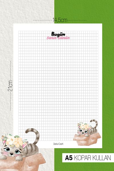 SelisCraft Cute Kitten Checkered Notepad 02 Planificator zilnic, caiet, listă de activități, blocnotes, agenda