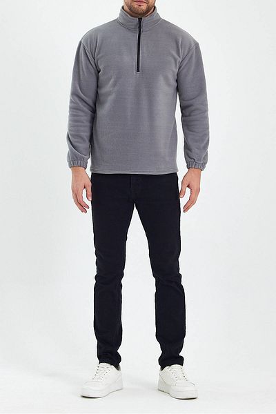 DENSMOOD Men's Zippered Regular Cut Fleece Sweatshirt