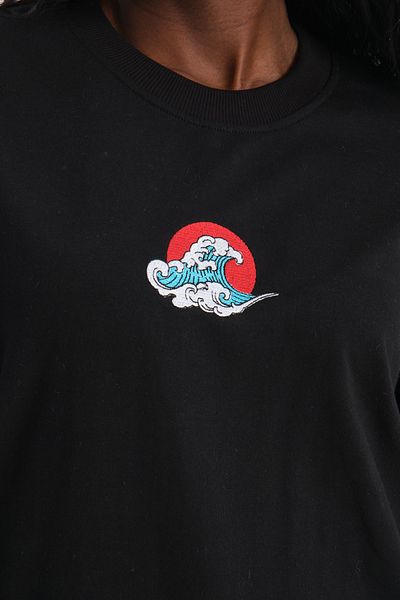 Jimback Ocean Wave Women's Round Neck Embroidered Semi Oversize Sweatshirt