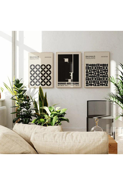 Linacci Set de trei tablouri din sticlă modernă, cu cadru metalic subțire, alb, negru