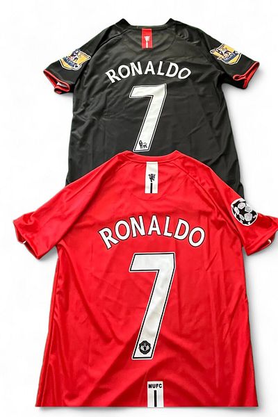 Lion Spor Cristiano Ronaldo Kurzarm Schwarz 2008- Retro-Fußballtrikot Schwarz 2er-Set