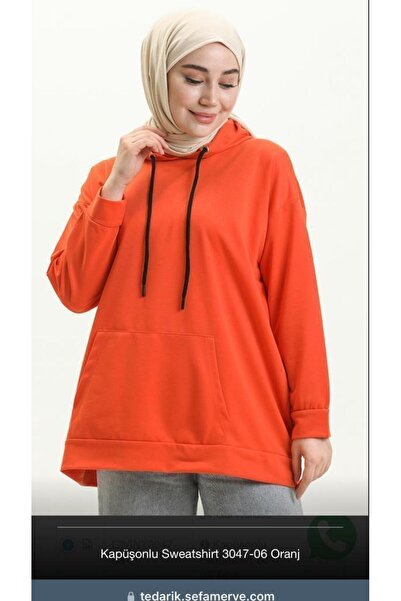 SUSEEMODA Kapüşonlu Uzun Sweat Turuncu