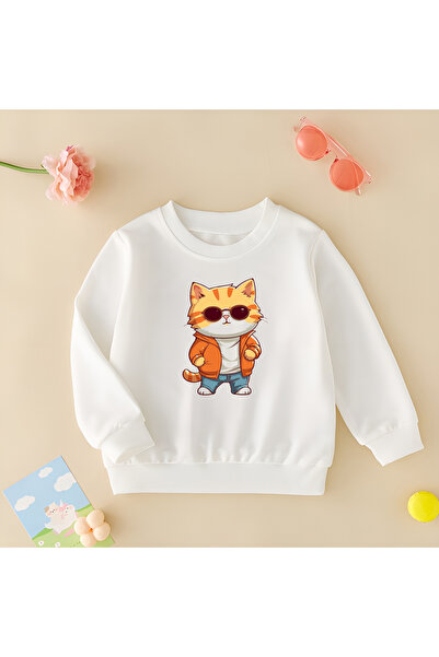 CDA Pisica cu ochelari Hanorac alb unisex fetita baietel