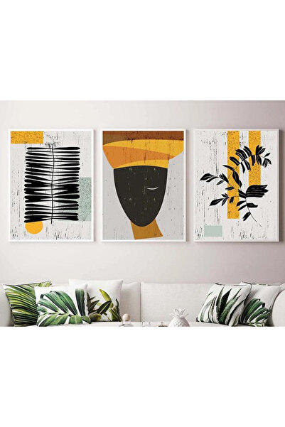 Linacci Set de pictură cu cadru metalic subțire, triplu alb, negru, galben, din sticlă