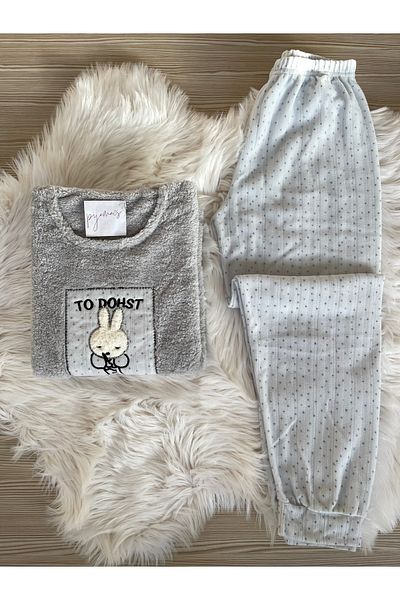 Pijamacs Set de pijamale din lână cu model iepure gri