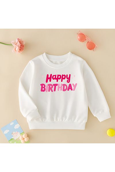 CDA Hanorac alb roz Happy Birthday unisex fetiță băiat