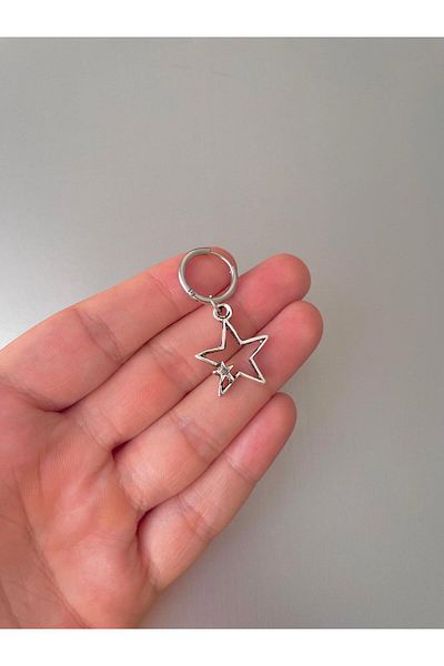 Jaida Moda Unisex Silver Double Star Dangle Steel Hoop Earrings