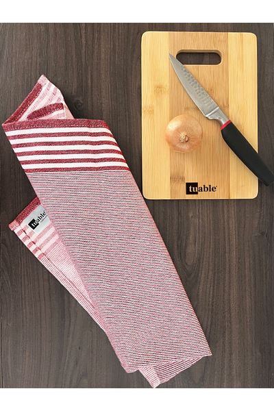 Tuable Zena Red Striped Resistant Cloth - Kitchen Drying, Multi-Purpose Serving Towel 47X70Cm