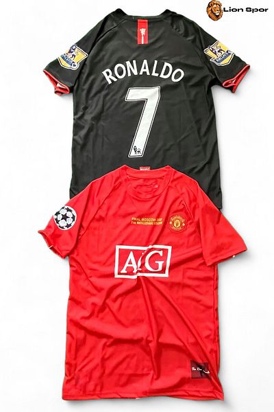 Lion Spor Cristiano Ronaldo Kurzarm Schwarz 2008- Retro-Fußballtrikot Schwarz 2er-Set