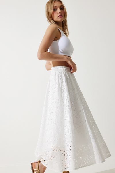 Lovelyİstanbul Fusta albă prințesă festonată - LMC0029