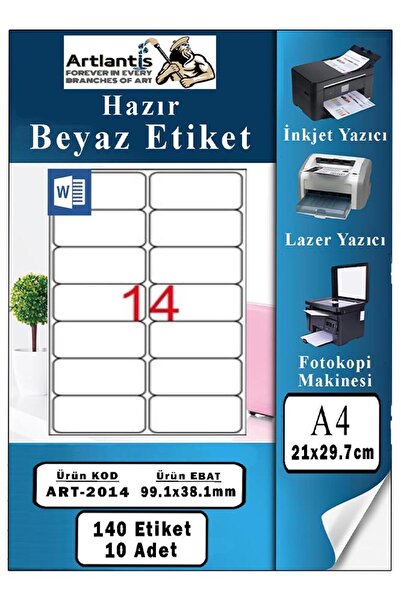 Artlantis A4 Hazır Etiket 99.1x38.1 mm 10 Sayfa 1 Paket Kendinden Yapışkanlı ...