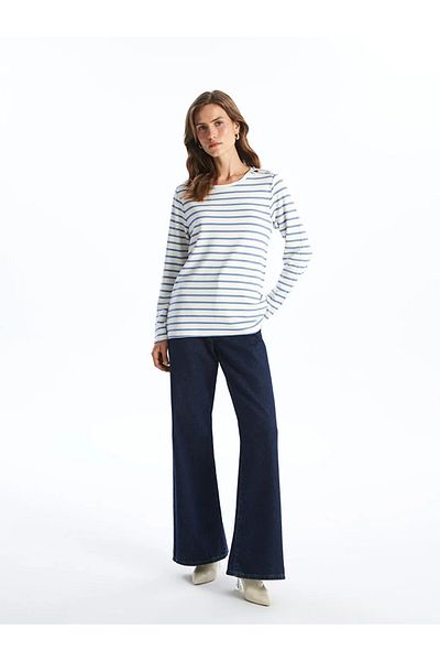 LC Waikiki Tricou de damă LCWAIKIKI Basic Blue Striped Crew Deck Striped