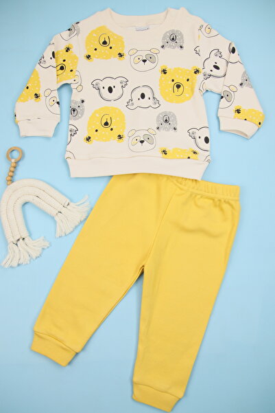 Lindakids Sevimli Ayıcık Desenli %100 Organik Pamuk Yaka Çıtçıtlı  Erkek Bebe...