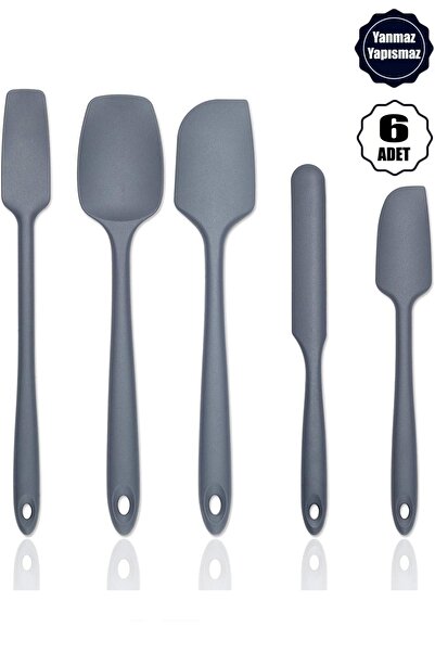 Berdina Home مجموعة ملعقة فرشاة سيليكون رمادية مكونة من 6 قطع - فرشاة مقاومة للحريق وغير لاصقة