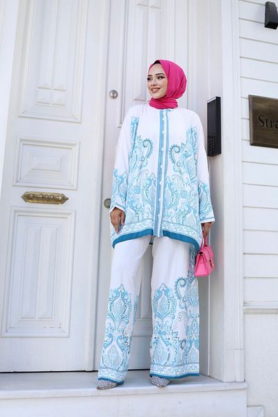 Wovi Moda Patterned Women's Shirt and Trousers Set
