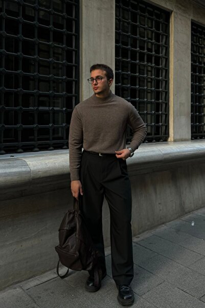 Livio Ferri Ανδρικό μάλλινο πλεκτό πουλόβερ με κανονική εφαρμογή με μισό ζιβάγκο