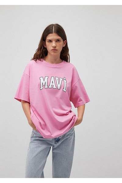 Mavi Rosafarbenes T-Shirt mit Logo-Print, Übergröße/weiter Schnitt 1600843-71032