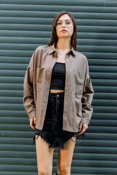 Maule Beige Gabardine Cotton - Snap Fastener, Double Pocket, Off-Shoulder Oversize Shirt @Livorno