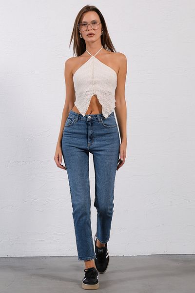 Maule Damen-Jeans mit hoher Taille, dehnbar, Skinny-Denim, eng anliegend, Mom-Jeans @Cremona