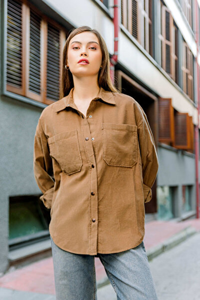 Maule 21 Κοτλέ μπεζ πουκάμισο - 100% βαμβάκι, κουμπωτά, διπλές τσέπες @trieste