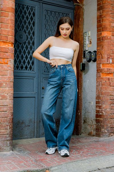 Maule Blue Denim Palazzo Jeans with High Waist and Wide Leg - @Asti