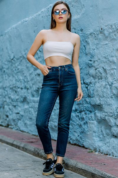 Maule Damen-Jeans mit hoher Taille, dehnbar, Skinny-Denim, eng anliegend, Mom-Jeans @Cremona