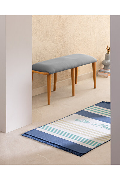 Madame Coco Rocasson Saçaklı Dokuma Kilim - 80x150 cm - Lacivert/Mavi
