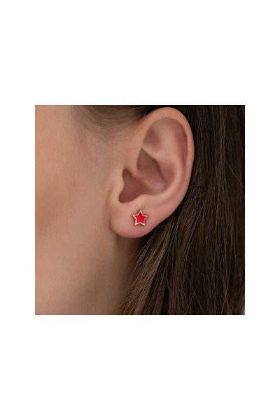 Skygo Red Star Patterned Silver Highlighter Earrings