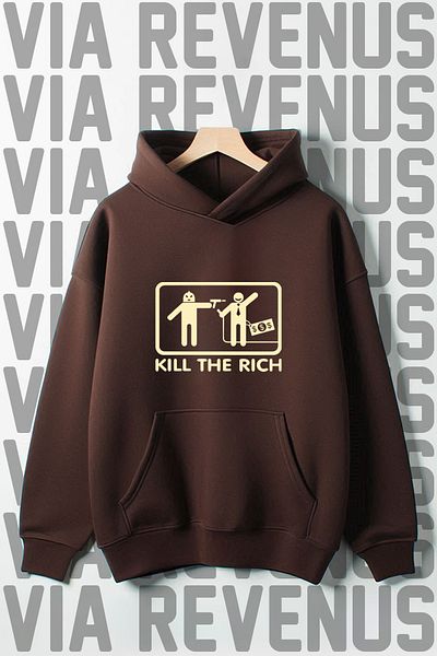 Vordevia Суитшърт с качулка и широк модел с джоб „кенгуру“ Kill The Rich от 3 прежди
