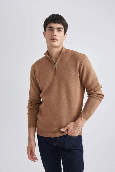 DeFacto Stand Collar Zippered Basic Knitwear Sweater - Standard Fit A5184Ax24Au
