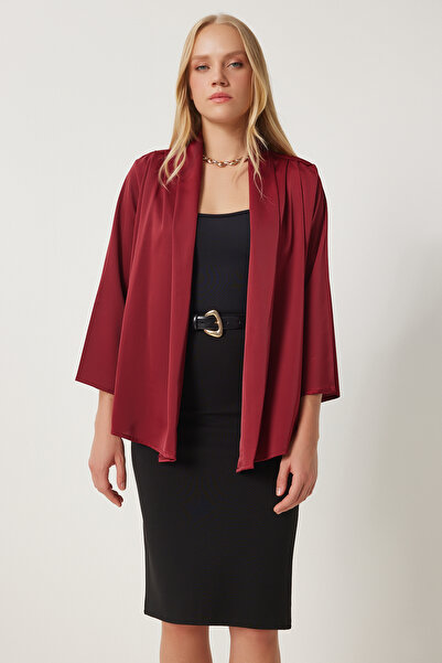 Lovelyİstanbul Jachetă elegantă cu suprafață din satin cu guler șal CLARET RE...