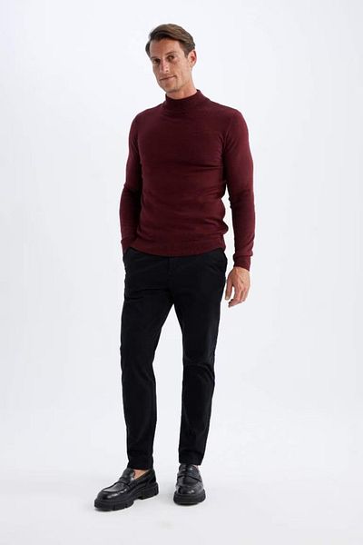 DeFacto Slim Fit Slim Fit Jumătate cu gât țesut Pulover de bază solid din tricotaj R1127az