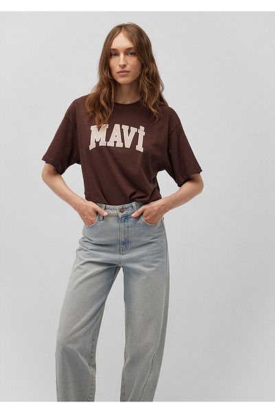 Mavi Hnědé tričko s potiskem loga Oversize / široký střih 1600843 -88062