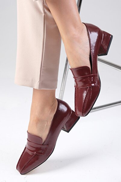 Mio Gusto Margot Claret Red Patent Leather - Short Heeled Blunt Toe Women's Shoes