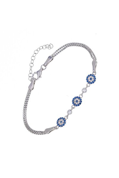 NAGISS Nazar Boncuğu Model Zirkon Taşlı 925 Ayar Gümüş Kadın Bileklik