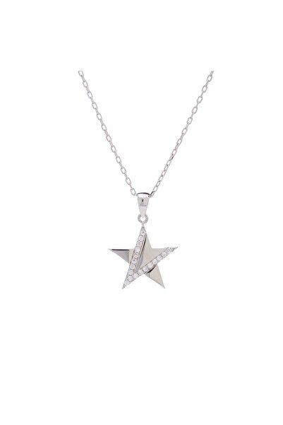 NAGISS V Detaylı Yıldız Model Zirkon Taşlı 925 Ayar Gümüş Kadın Kolye