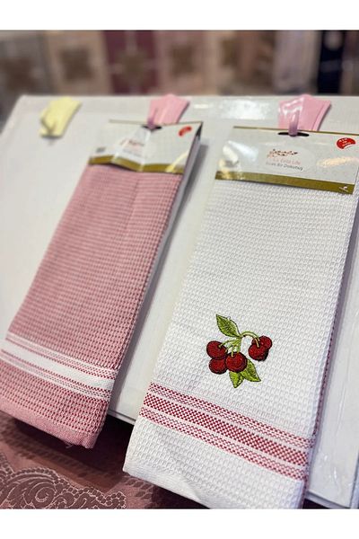 Esila Life 45x70 șervețel de bucătărie brodat din 2 bucăți cu model cireșe