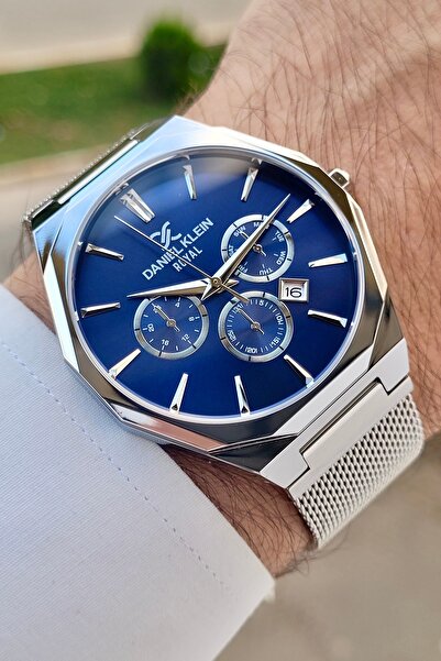 Daniel Klein Gümüş Lacivert Renk Ayarlanabilir Kordonlu Takvimli Erkek Kol Sa...