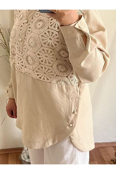 GÜZEL ÇARŞI Pearl Buttoned Lace Detailed Shirt