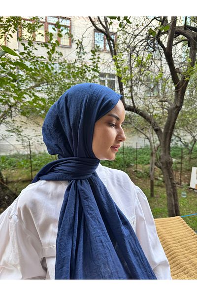 shalby Hijab Cotton Crash Shawl Navy Blue